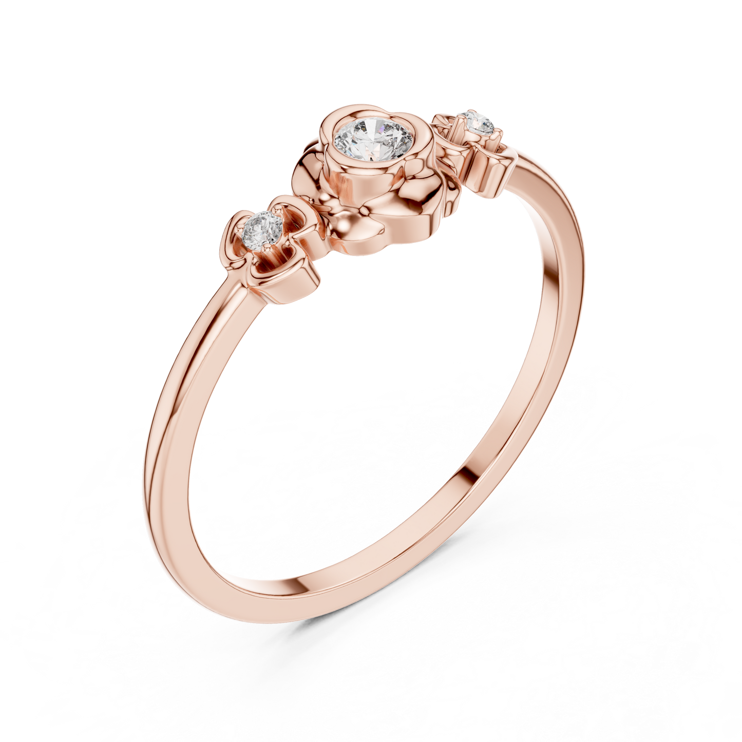 Round Cut Lab Grown Diamond Three Stone Floral Ring
