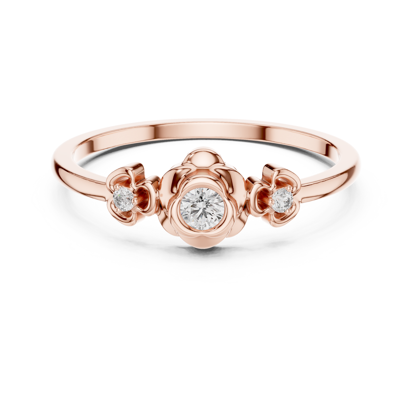 Round Cut Lab Grown Diamond Three Stone Floral Ring
