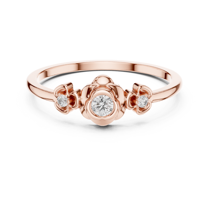 Round Cut Lab Grown Diamond Three Stone Floral Ring