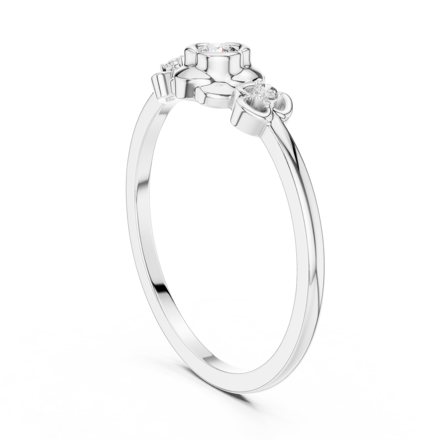 Round Cut Lab Grown Diamond Three Stone Floral Ring