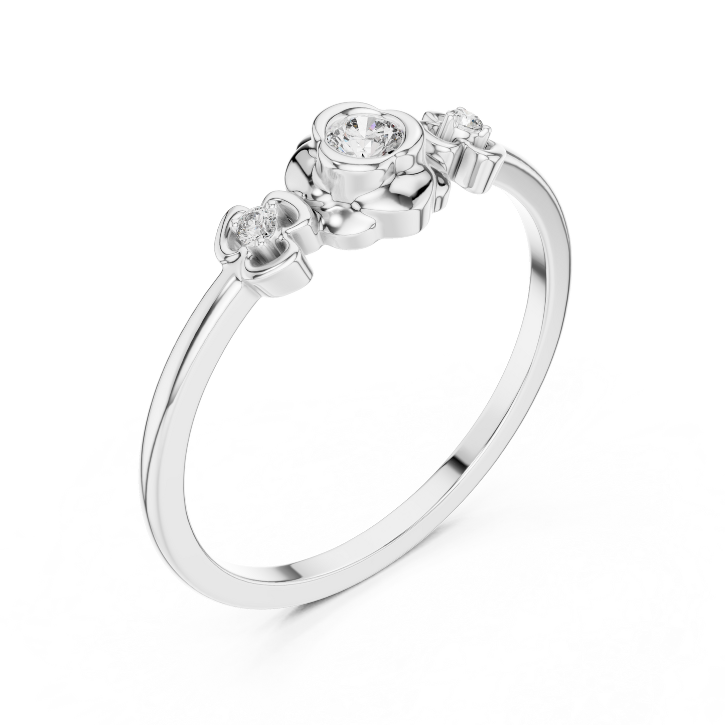 Round Cut Lab Grown Diamond Three Stone Floral Ring