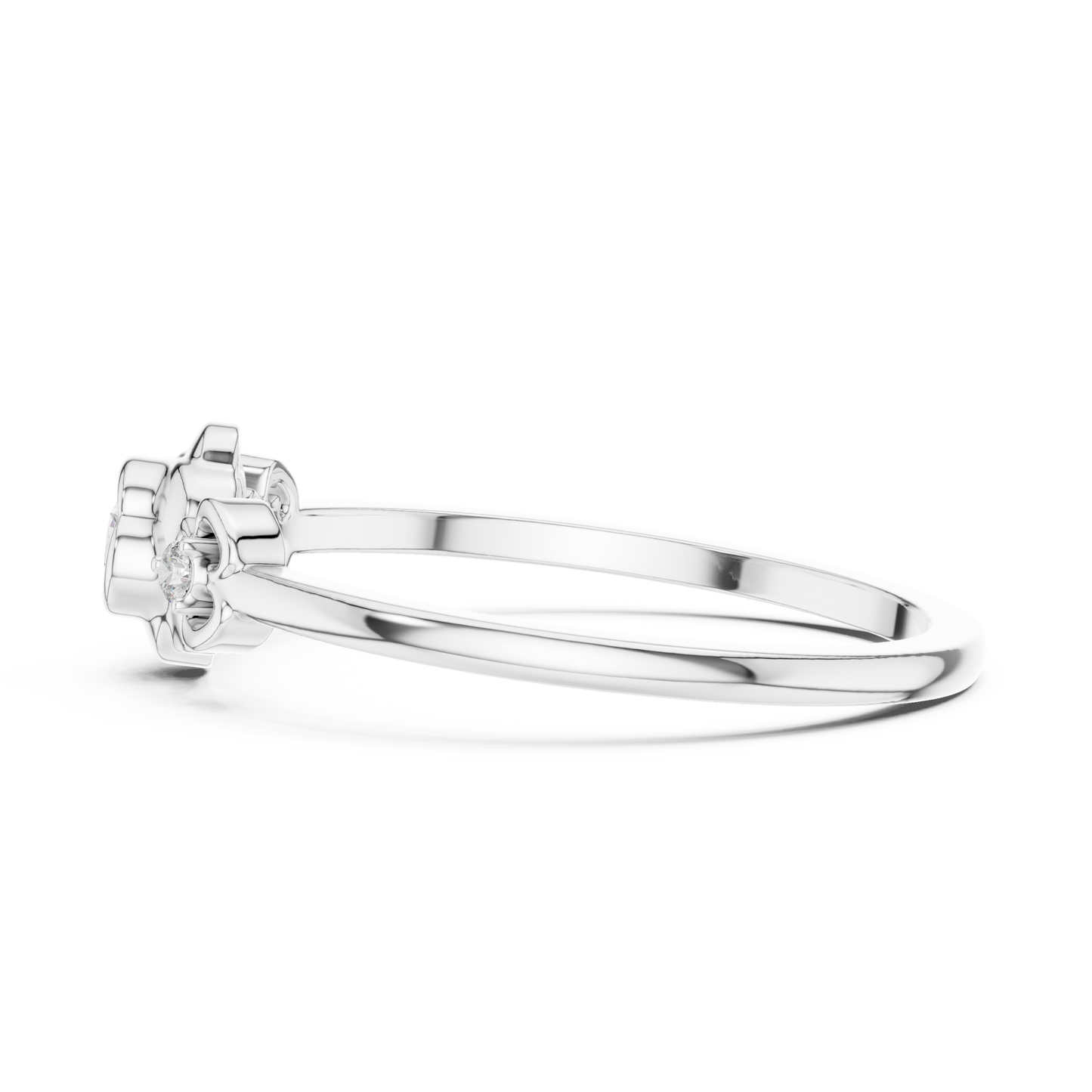 Round Cut Lab Grown Diamond Three Stone Floral Ring
