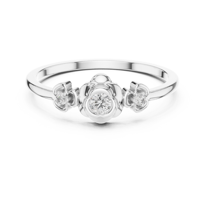 Round Cut Lab Grown Diamond Three Stone Floral Ring