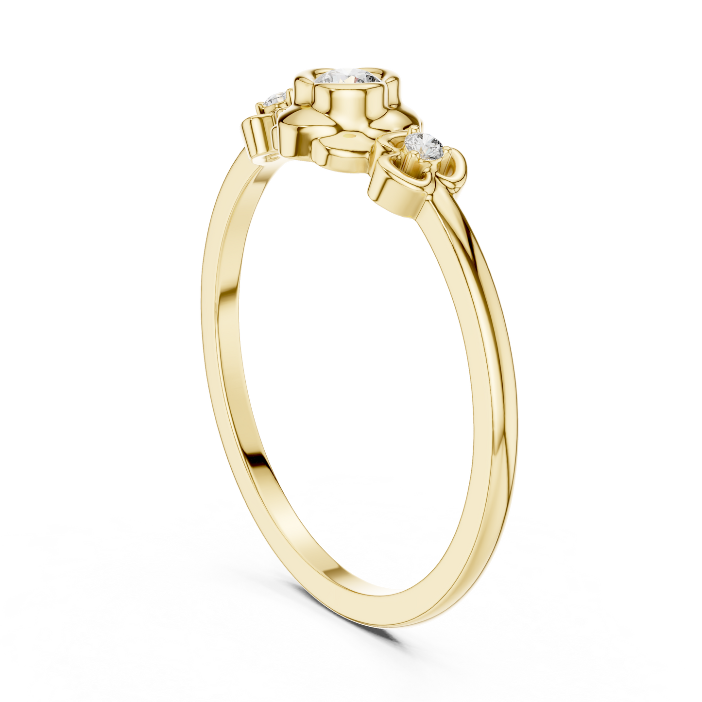 Round Cut Lab Grown Diamond Three Stone Floral Ring