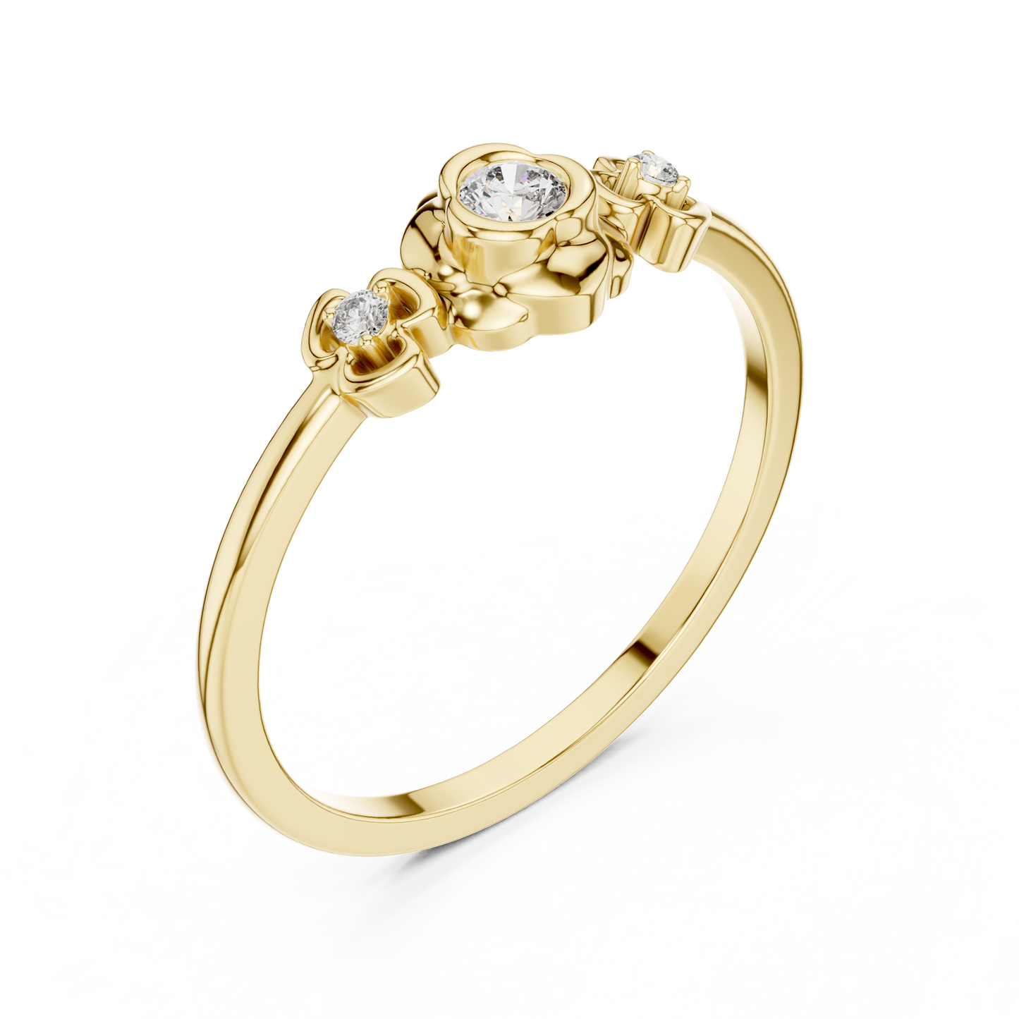 Round Cut Lab Grown Diamond Three Stone Floral Ring
