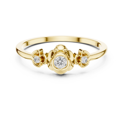Round Cut Lab Grown Diamond Three Stone Floral Ring