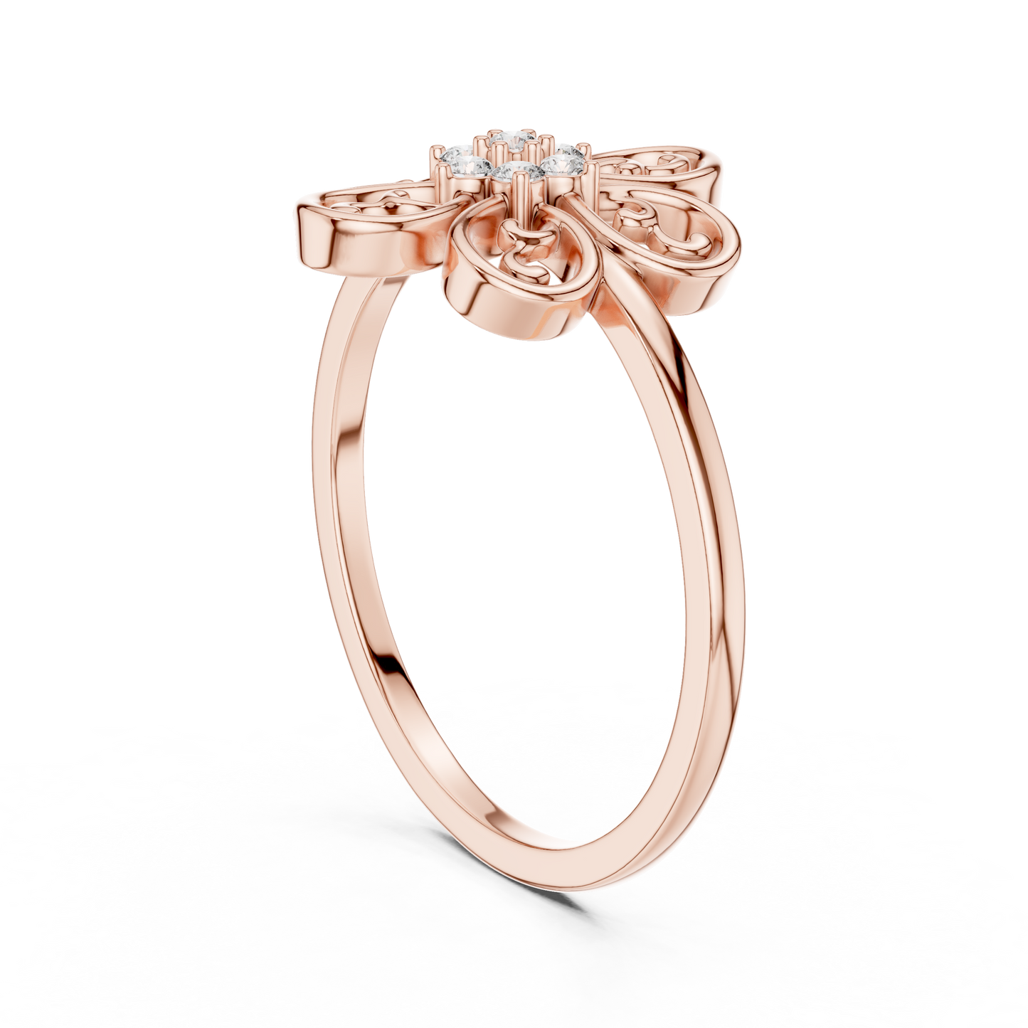 Rose Gold Intricate Filigree Petal Lab Grown Diamond Ring