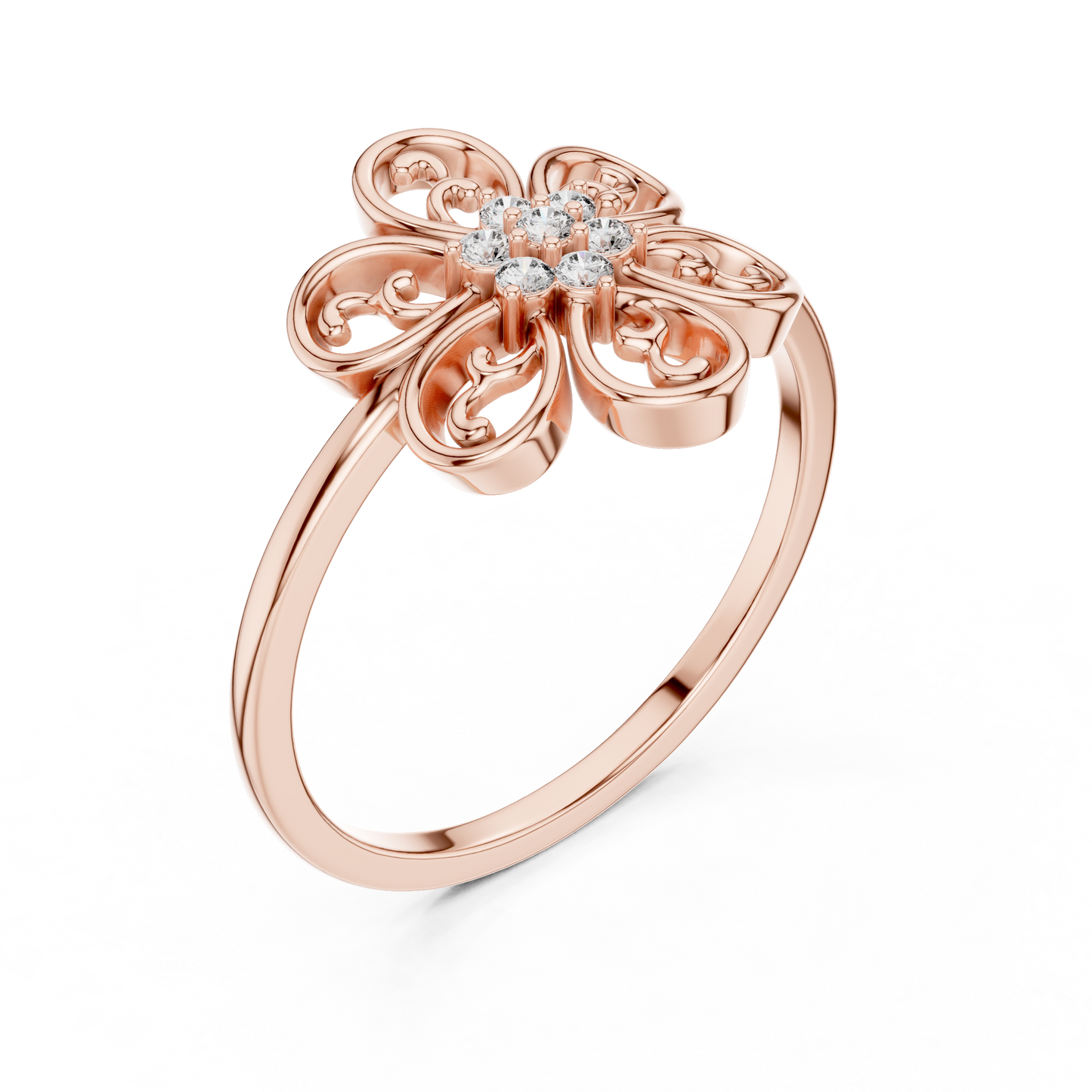 Rose Gold Intricate Filigree Petal Lab Grown Diamond Ring