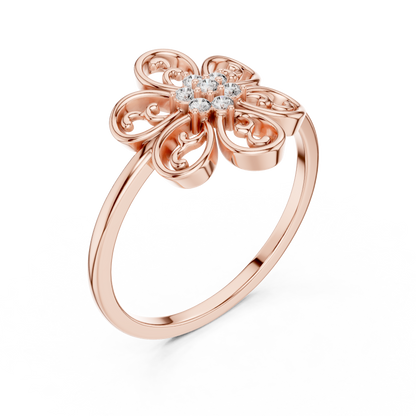 Rose Gold Intricate Filigree Petal Lab Grown Diamond Ring
