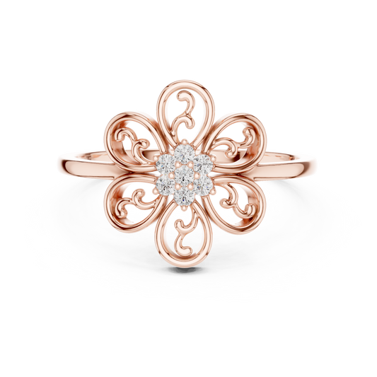 Rose Gold Intricate Filigree Petal Lab Grown Diamond Ring