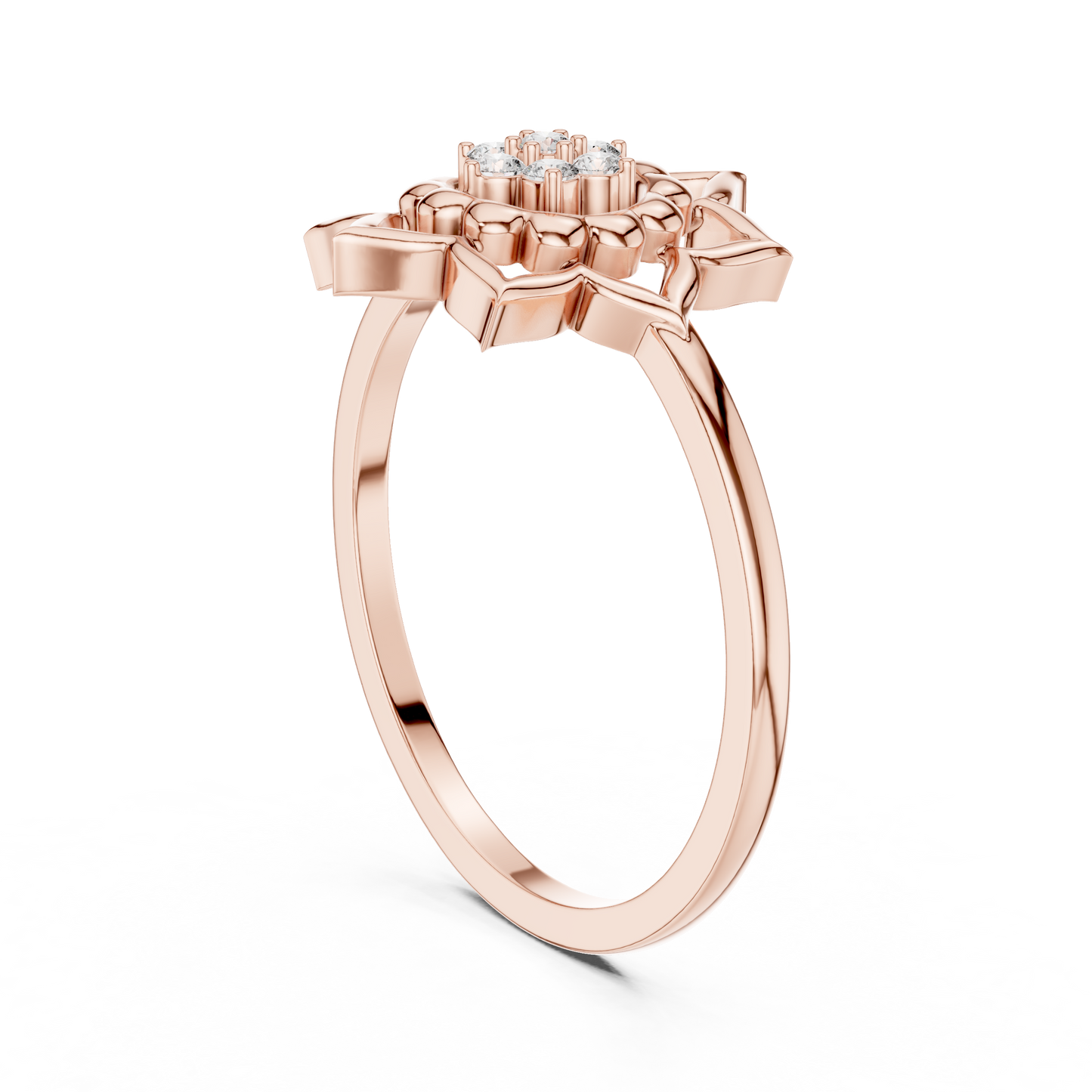 Round Cut Lab Grown Diamond Lotus Flower Ring