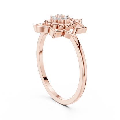 Round Cut Lab Grown Diamond Lotus Flower Ring