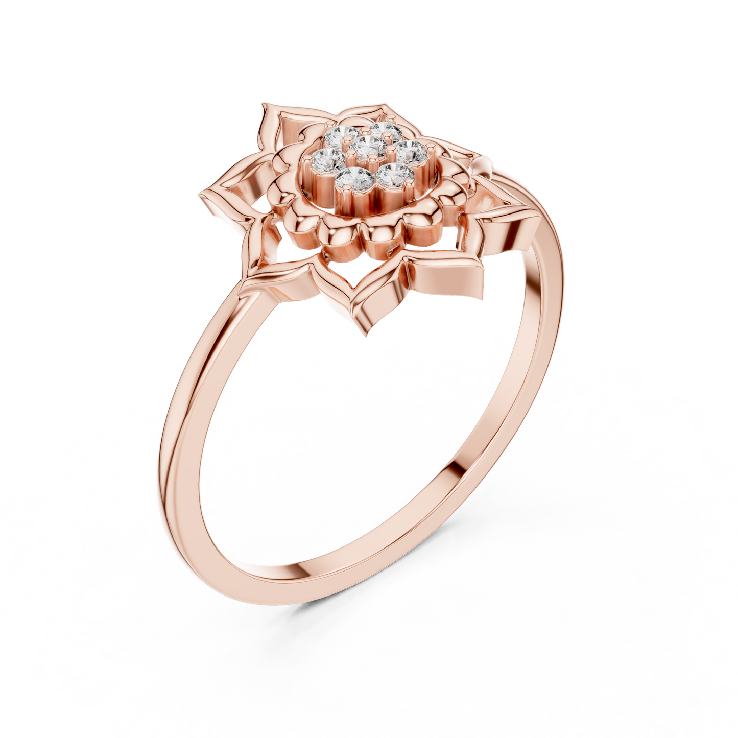 Round Cut Lab Grown Diamond Lotus Flower Ring