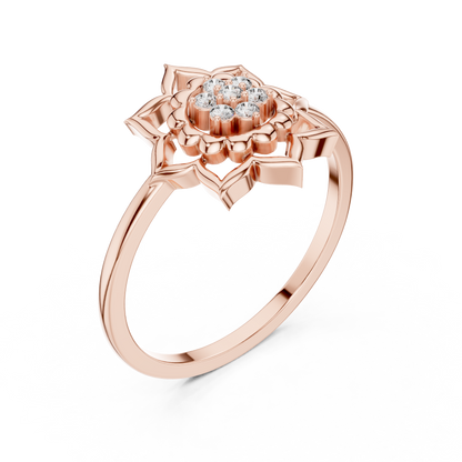 Round Cut Lab Grown Diamond Lotus Flower Ring