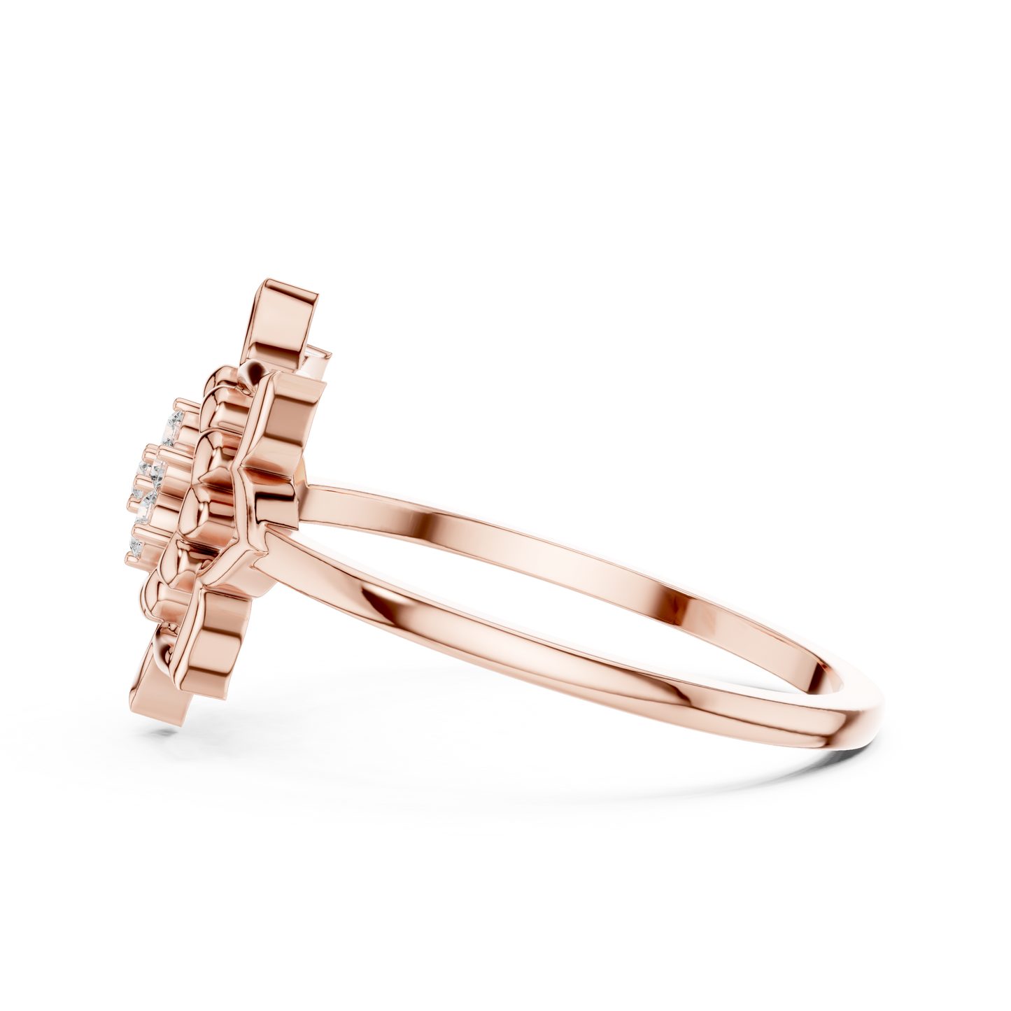 Round Cut Lab Grown Diamond Lotus Flower Ring