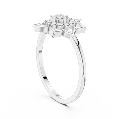 Round Cut Lab Grown Diamond Lotus Flower Ring
