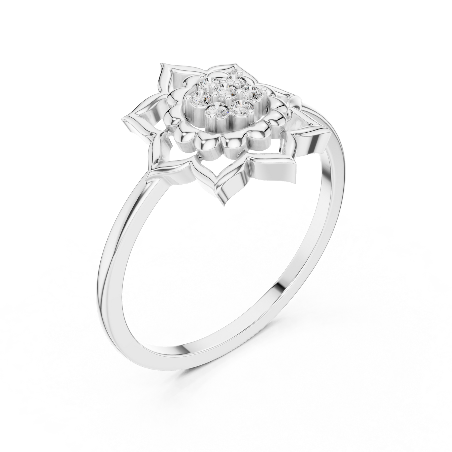 Round Cut Lab Grown Diamond Lotus Flower Ring