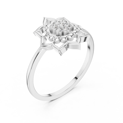 Round Cut Lab Grown Diamond Lotus Flower Ring