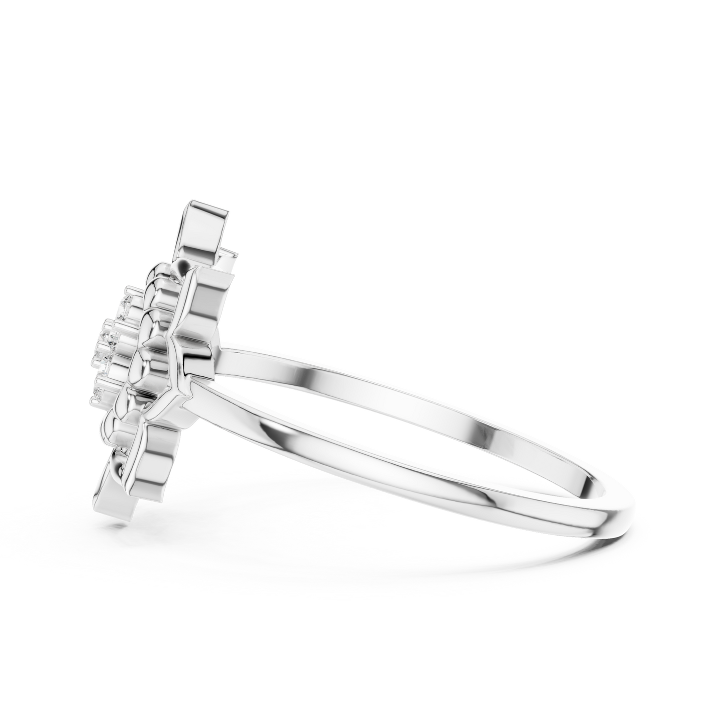 Round Cut Lab Grown Diamond Lotus Flower Ring