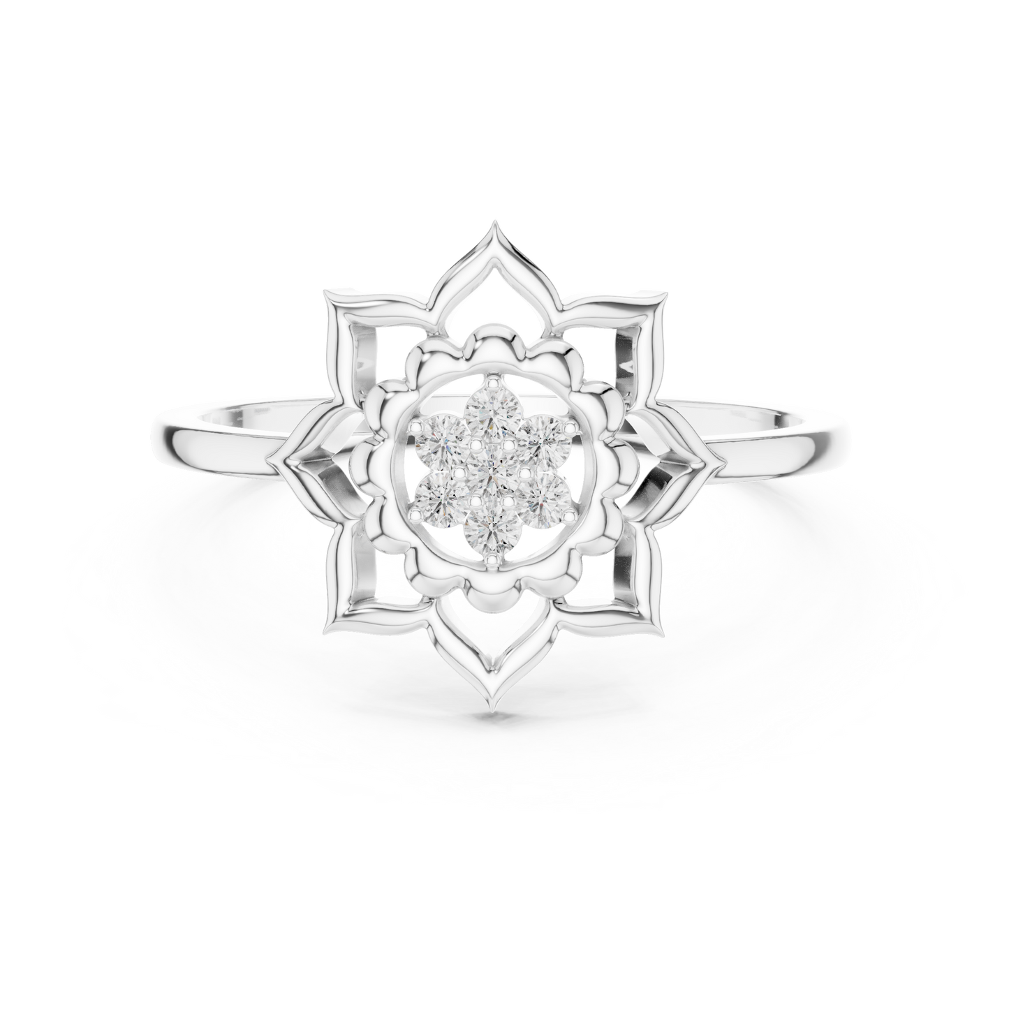 Round Cut Lab Grown Diamond Lotus Flower Ring