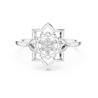 Round Cut Lab Grown Diamond Lotus Flower Ring