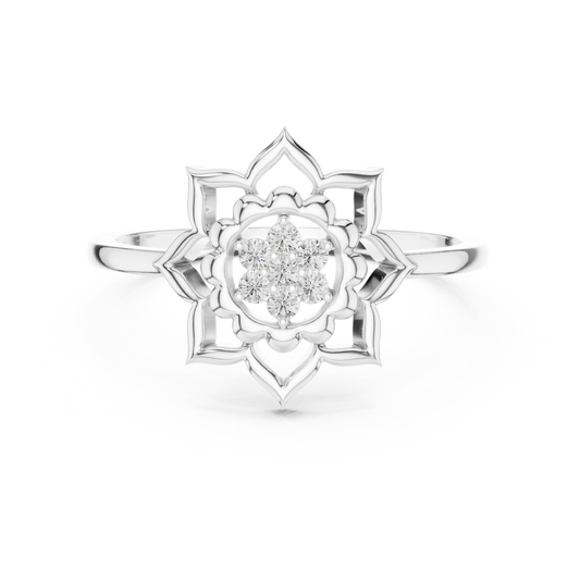 Round Cut Lab Grown Diamond Lotus Flower Ring