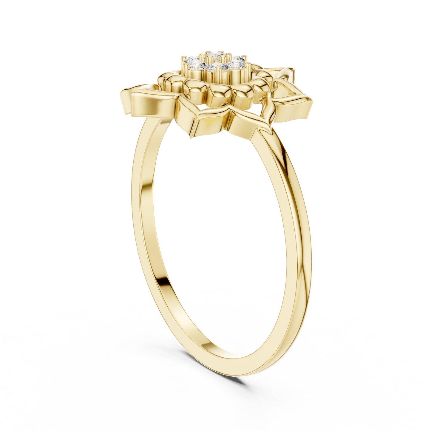 Round Cut Lab Grown Diamond Lotus Flower Ring