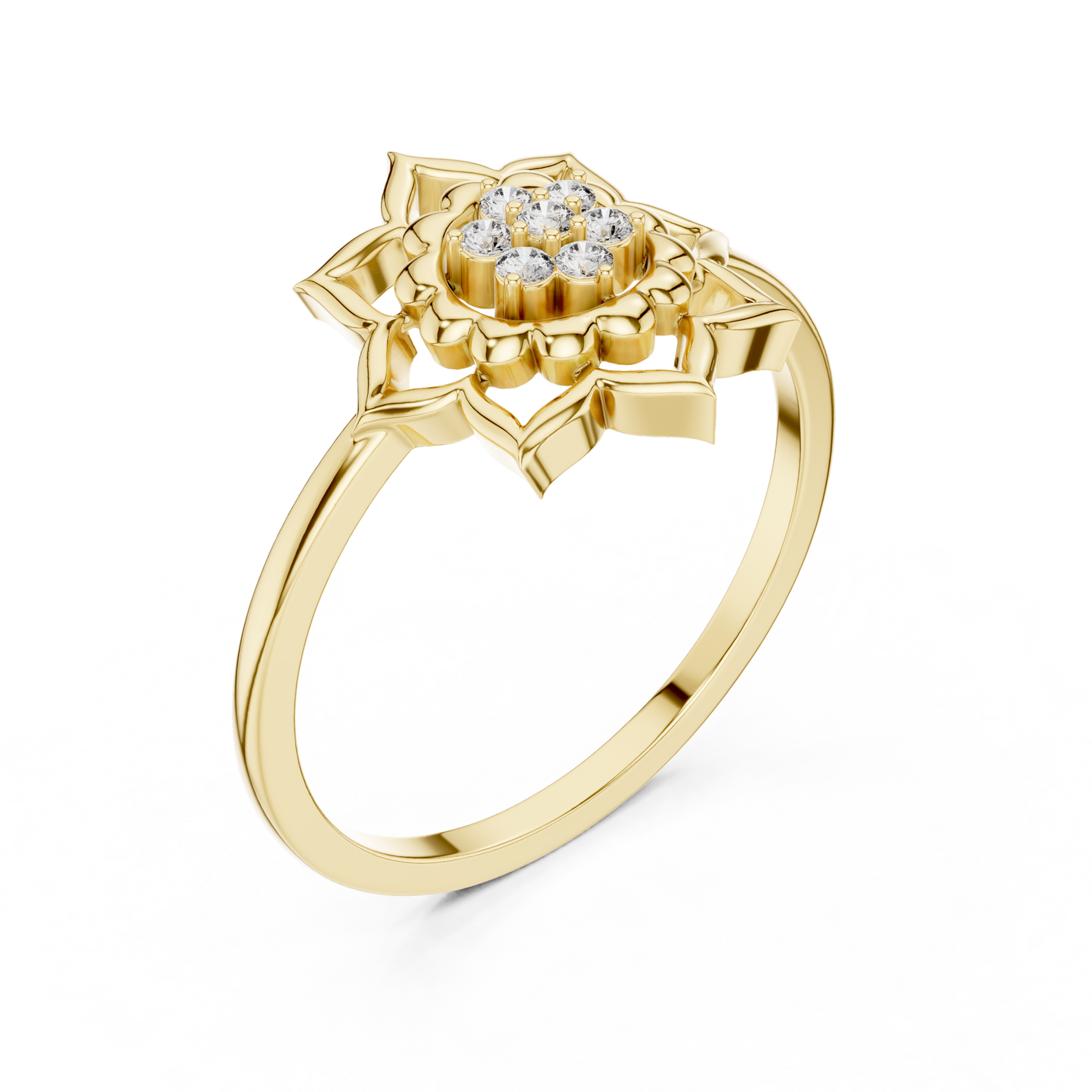 Round Cut Lab Grown Diamond Lotus Flower Ring