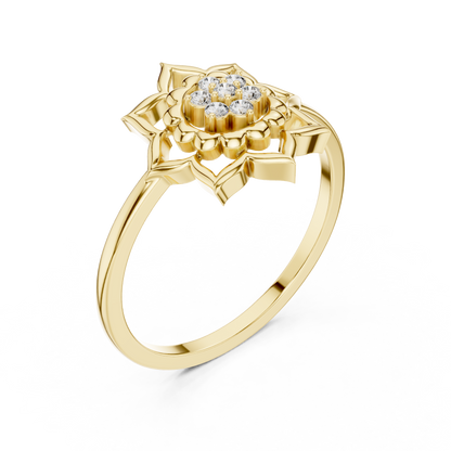 Round Cut Lab Grown Diamond Lotus Flower Ring