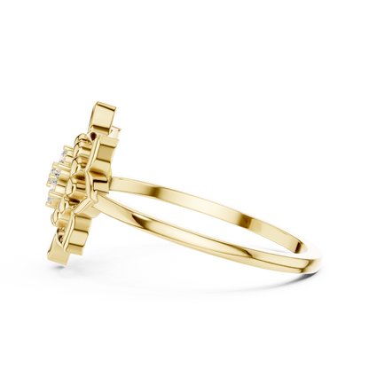 Round Cut Lab Grown Diamond Lotus Flower Ring