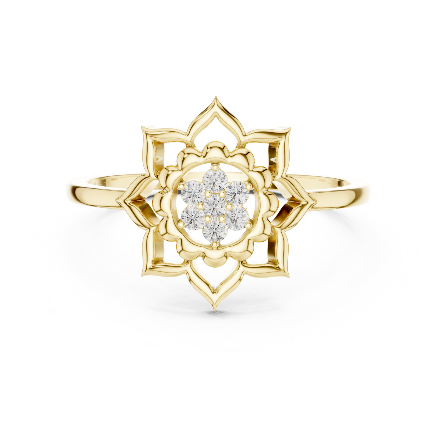 Round Cut Lab Grown Diamond Lotus Flower Ring