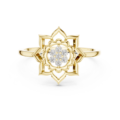 Round Cut Lab Grown Diamond Lotus Flower Ring