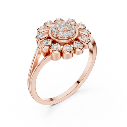 Floral Lab Grown Diamond Split Shank Ring in Rose Gold