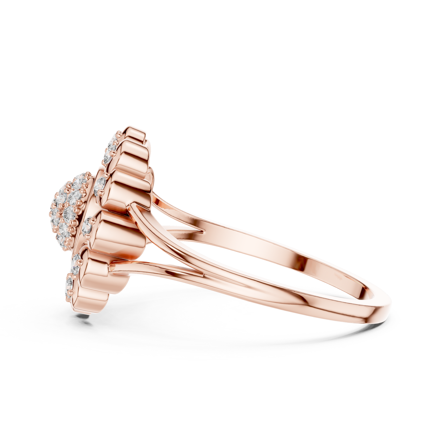 Floral Lab Grown Diamond Split Shank Ring in Rose Gold