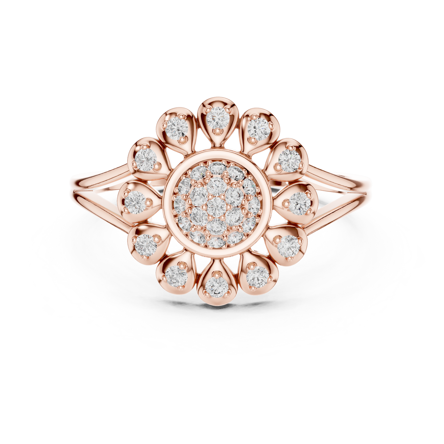 Floral Lab Grown Diamond Split Shank Ring in Rose Gold