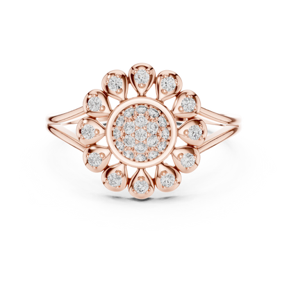 Floral Lab Grown Diamond Split Shank Ring in Rose Gold