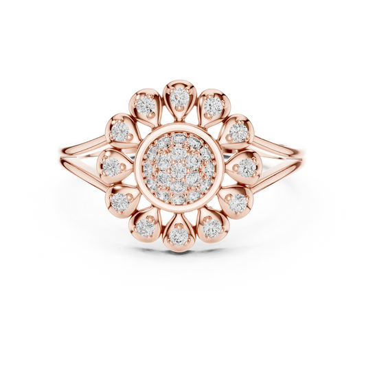 Floral Lab Grown Diamond Split Shank Ring in Rose Gold