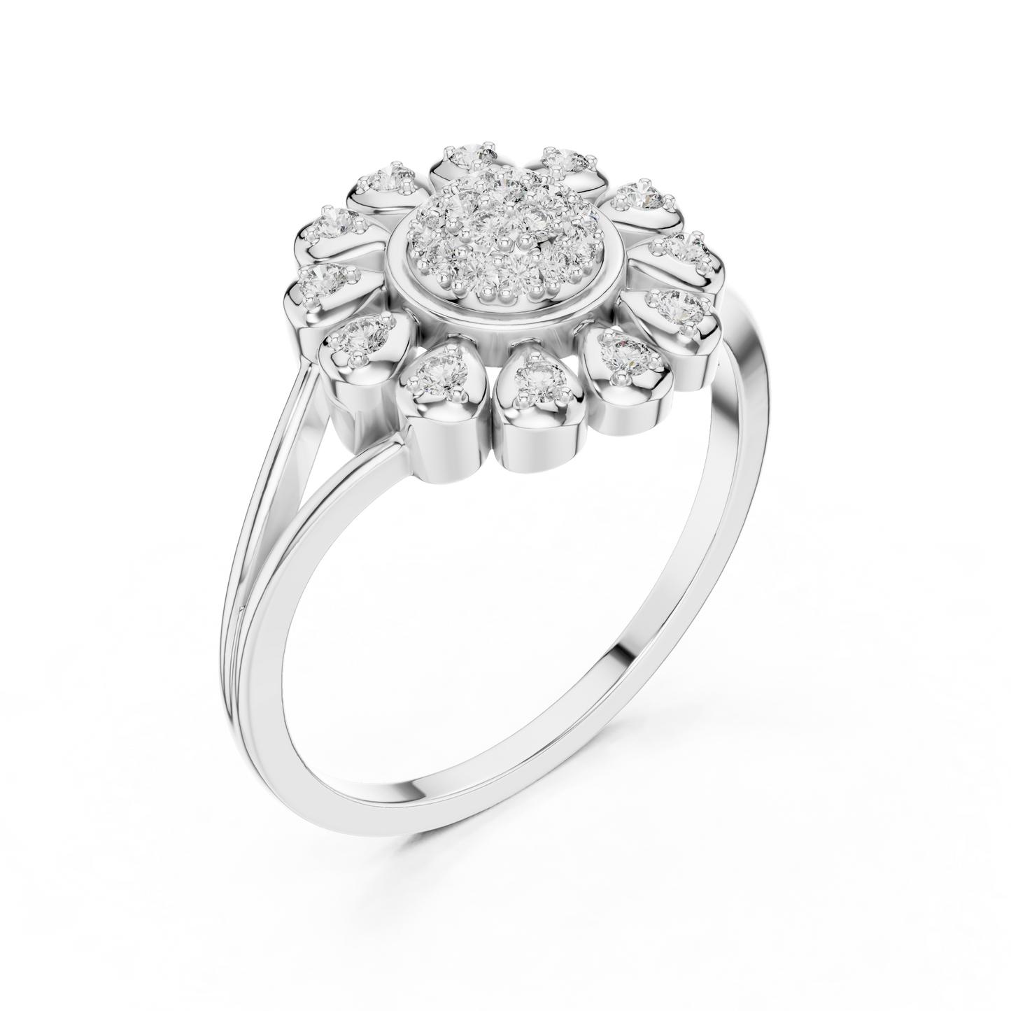 Floral Lab Grown Diamond Split Shank Ring in Rose Gold