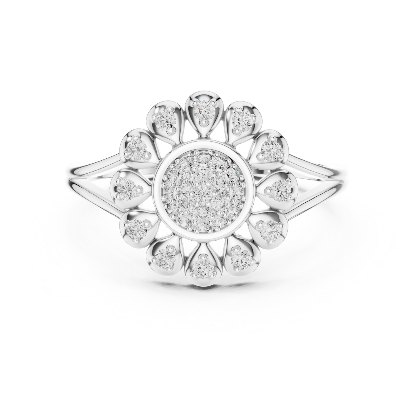 Floral Lab Grown Diamond Split Shank Ring in Rose Gold