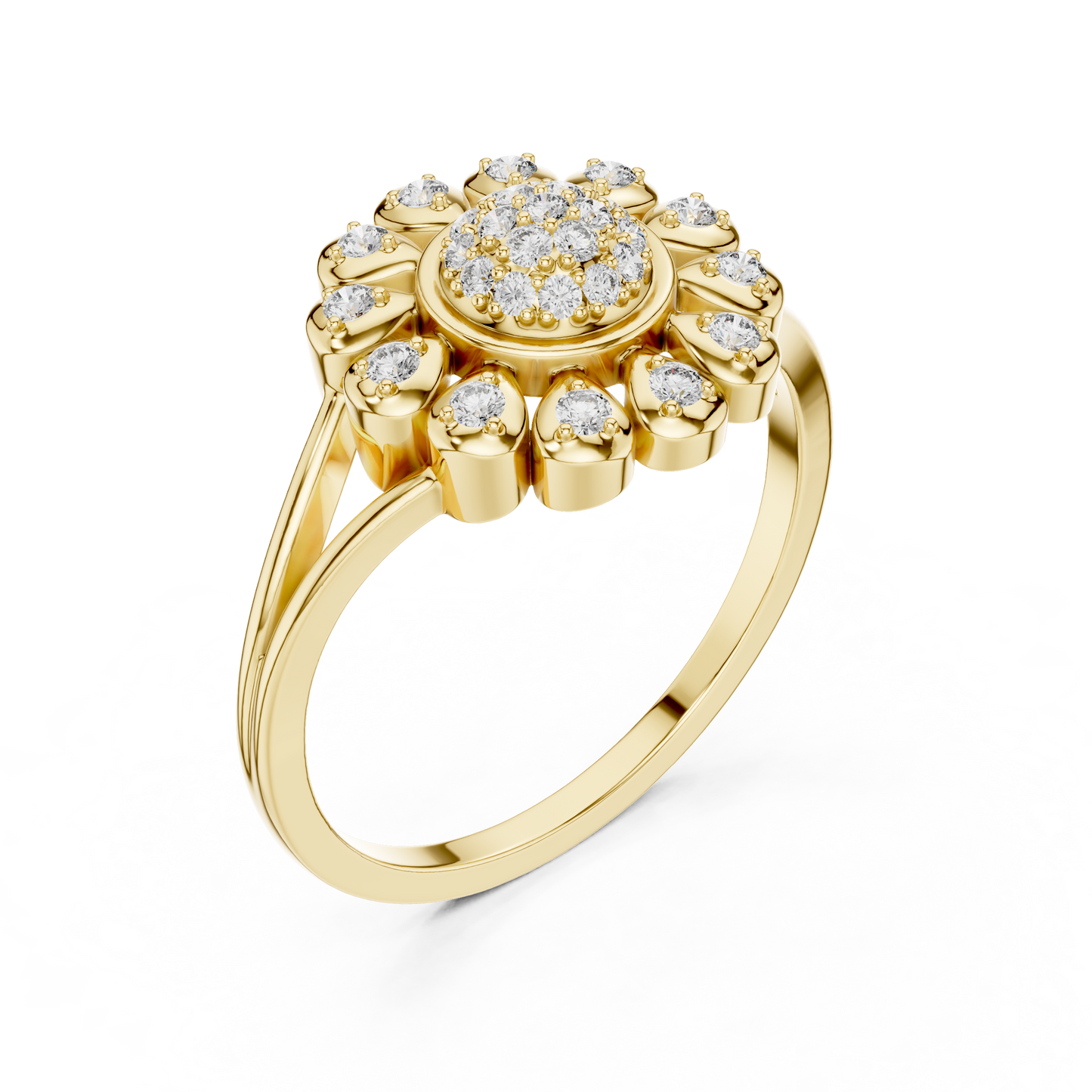 Floral Lab Grown Diamond Split Shank Ring in Rose Gold