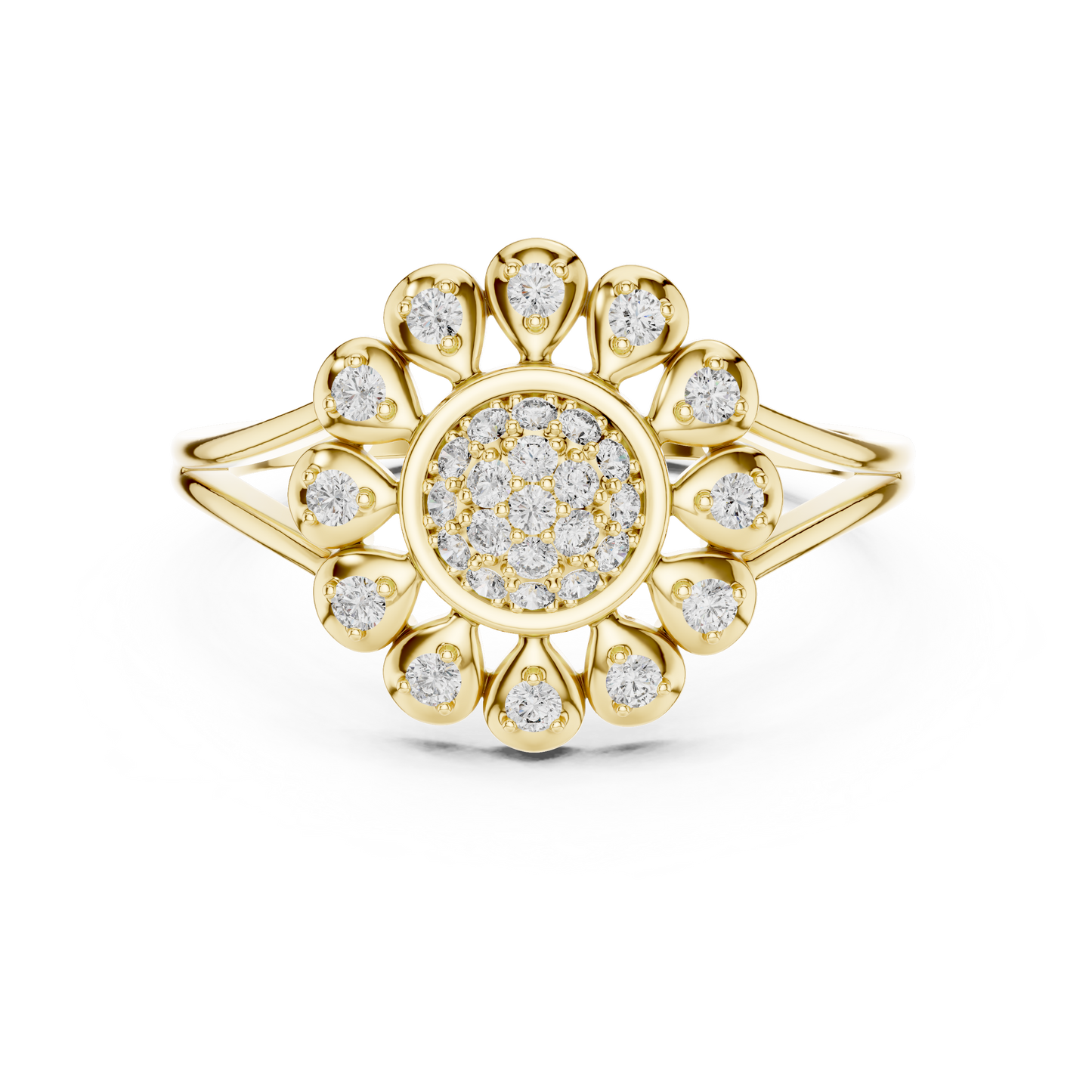 Floral Lab Grown Diamond Split Shank Ring in Rose Gold