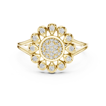 Floral Lab Grown Diamond Split Shank Ring in Rose Gold