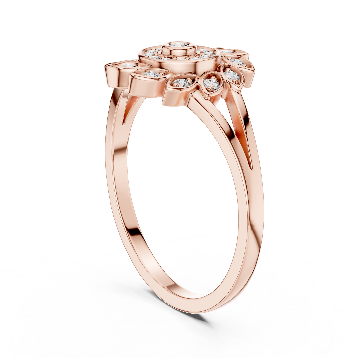 Gold Split Shank Flower Lab Grown Diamond Ring