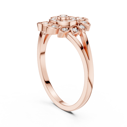 Gold Split Shank Flower Lab Grown Diamond Ring