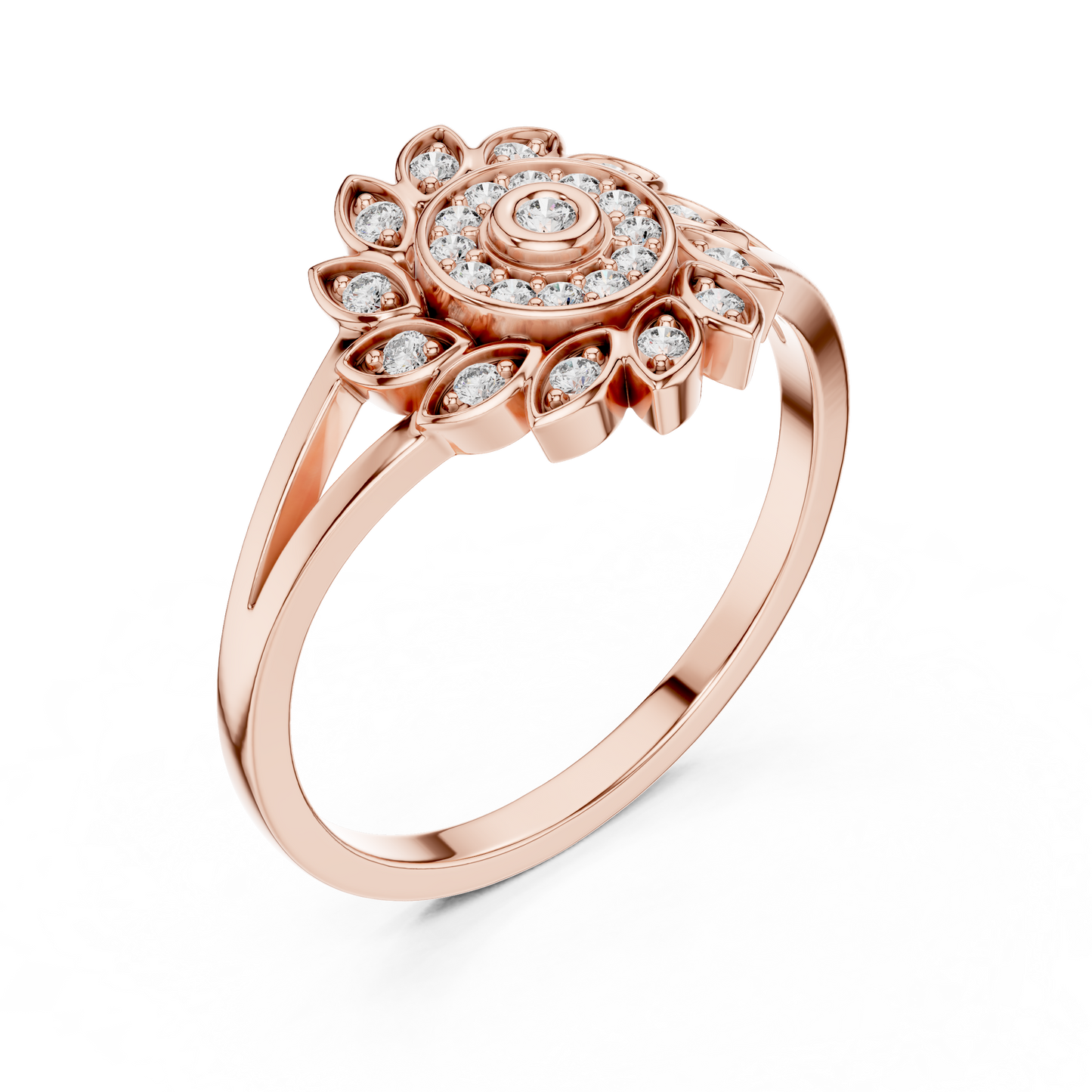 Gold Split Shank Flower Lab Grown Diamond Ring
