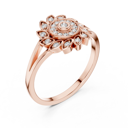Gold Split Shank Flower Lab Grown Diamond Ring
