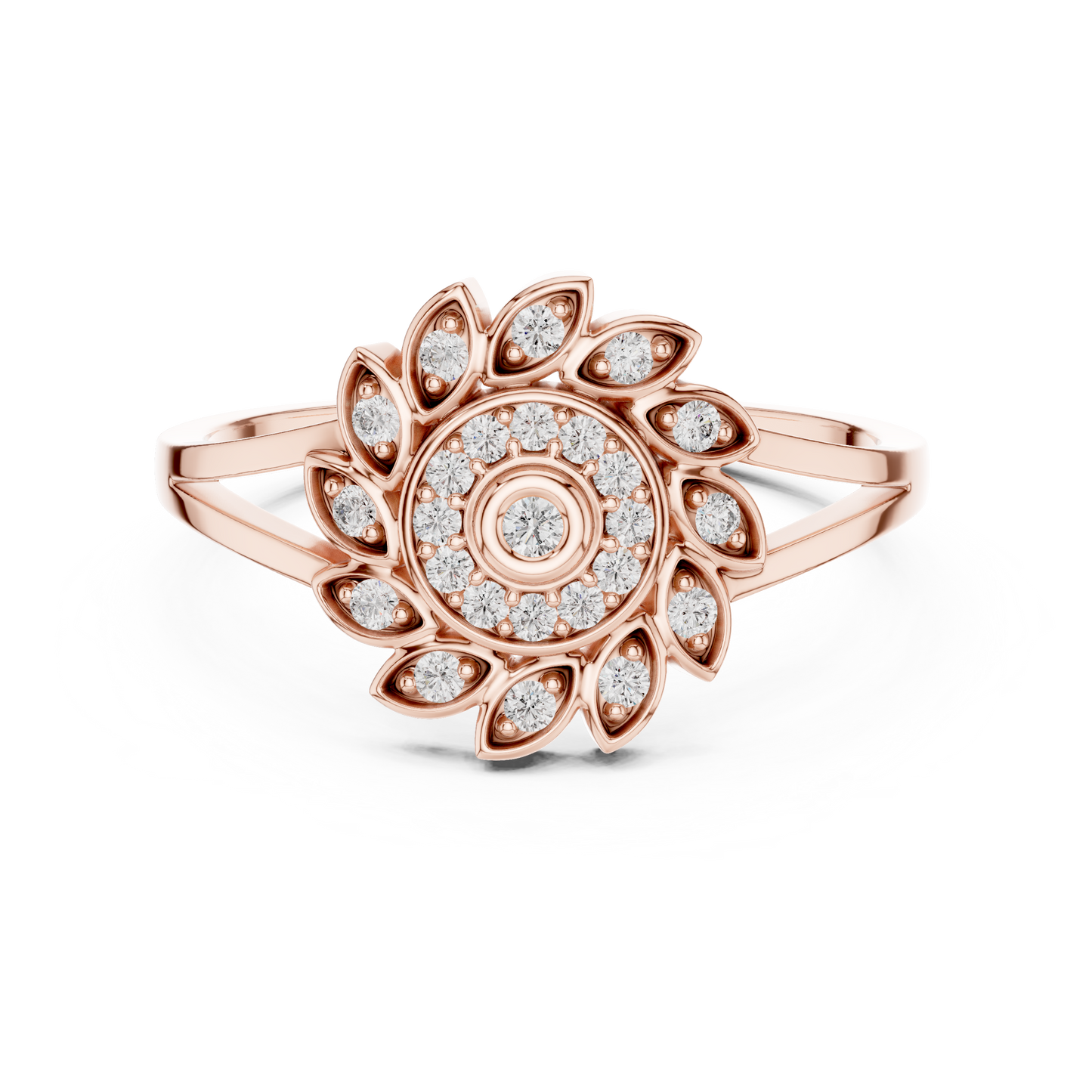 Gold Split Shank Flower Lab Grown Diamond Ring