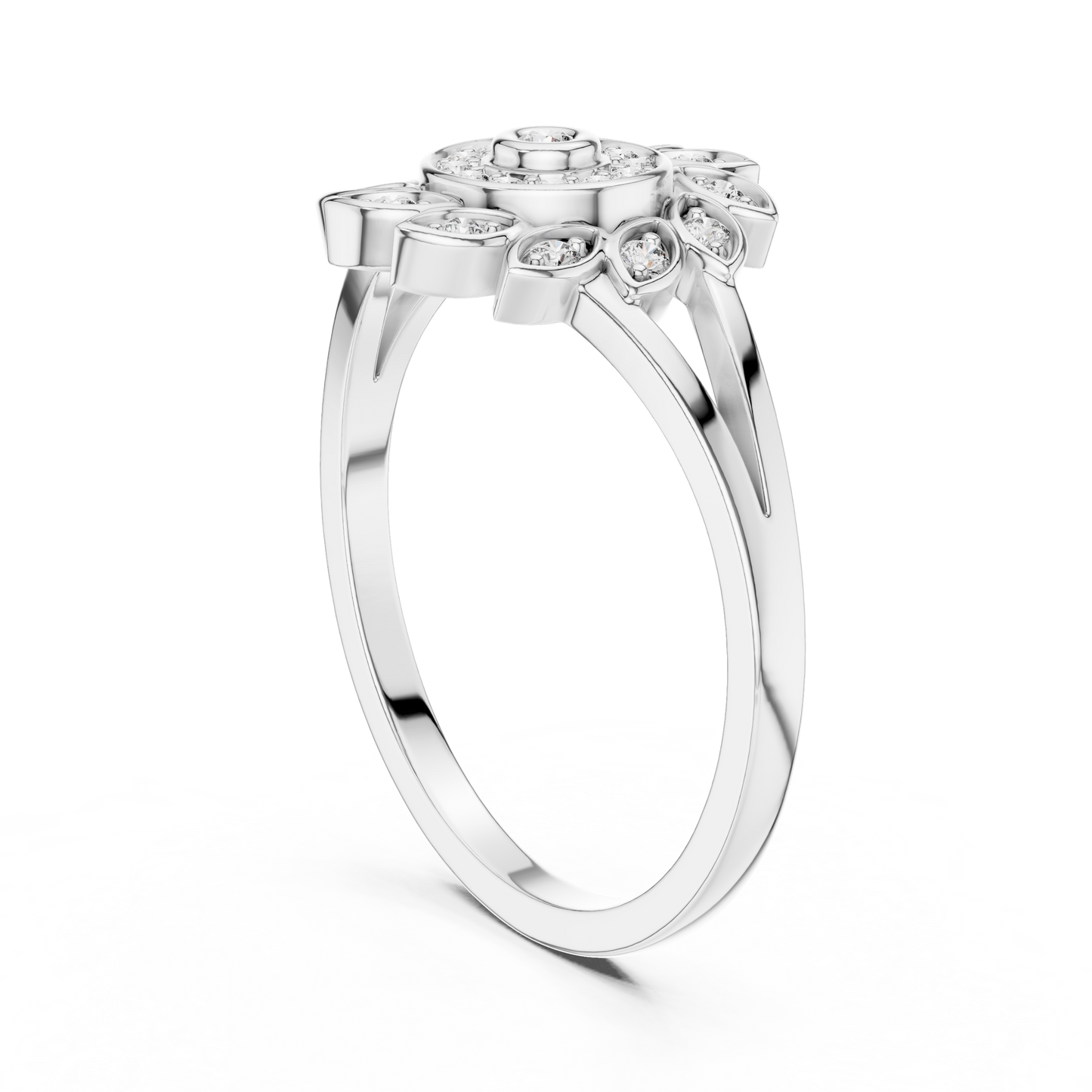 Gold Split Shank Flower Lab Grown Diamond Ring