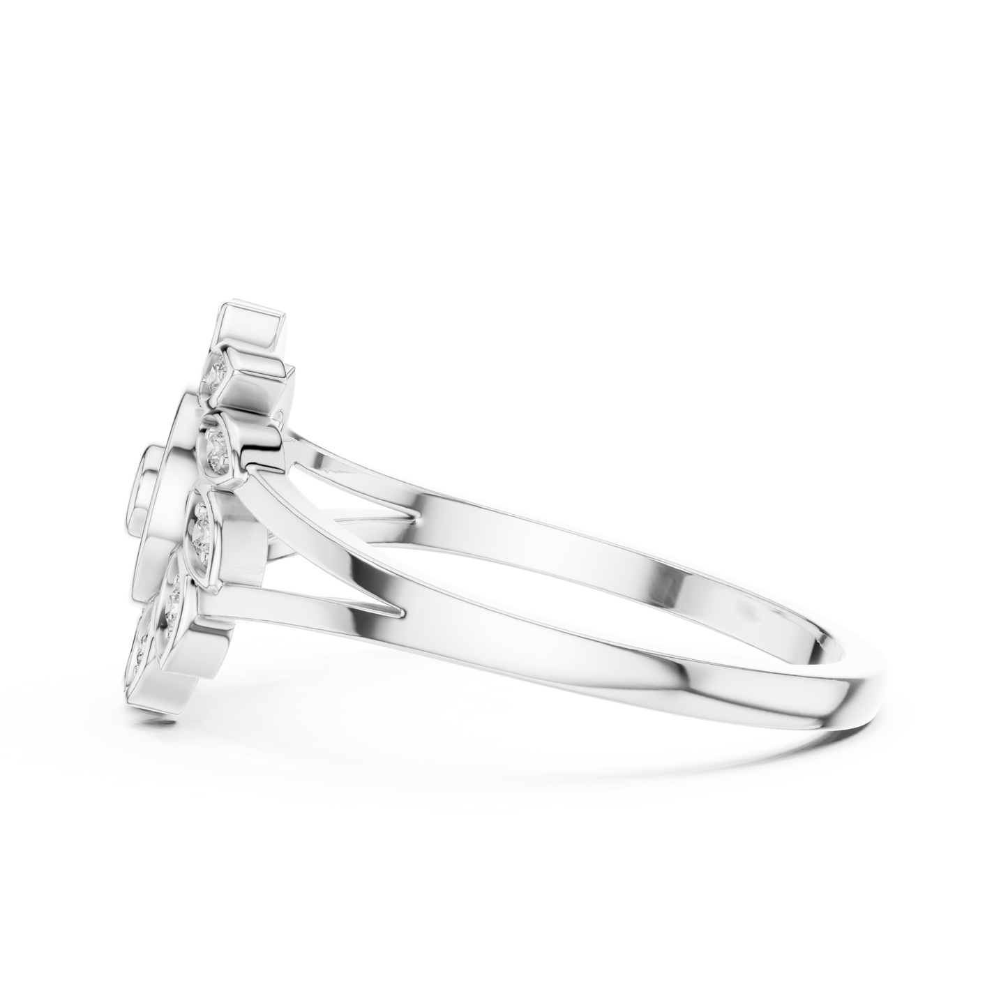 Gold Split Shank Flower Lab Grown Diamond Ring
