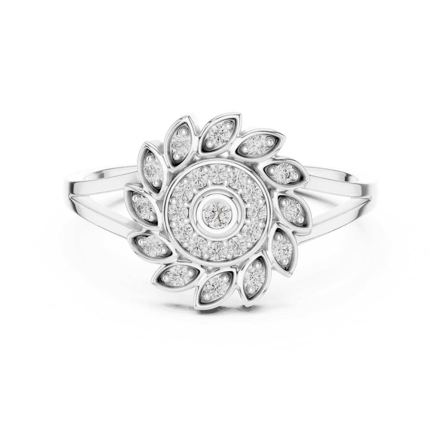 Gold Split Shank Flower Lab Grown Diamond Ring